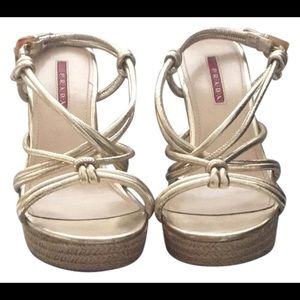 Prada Gold wedges